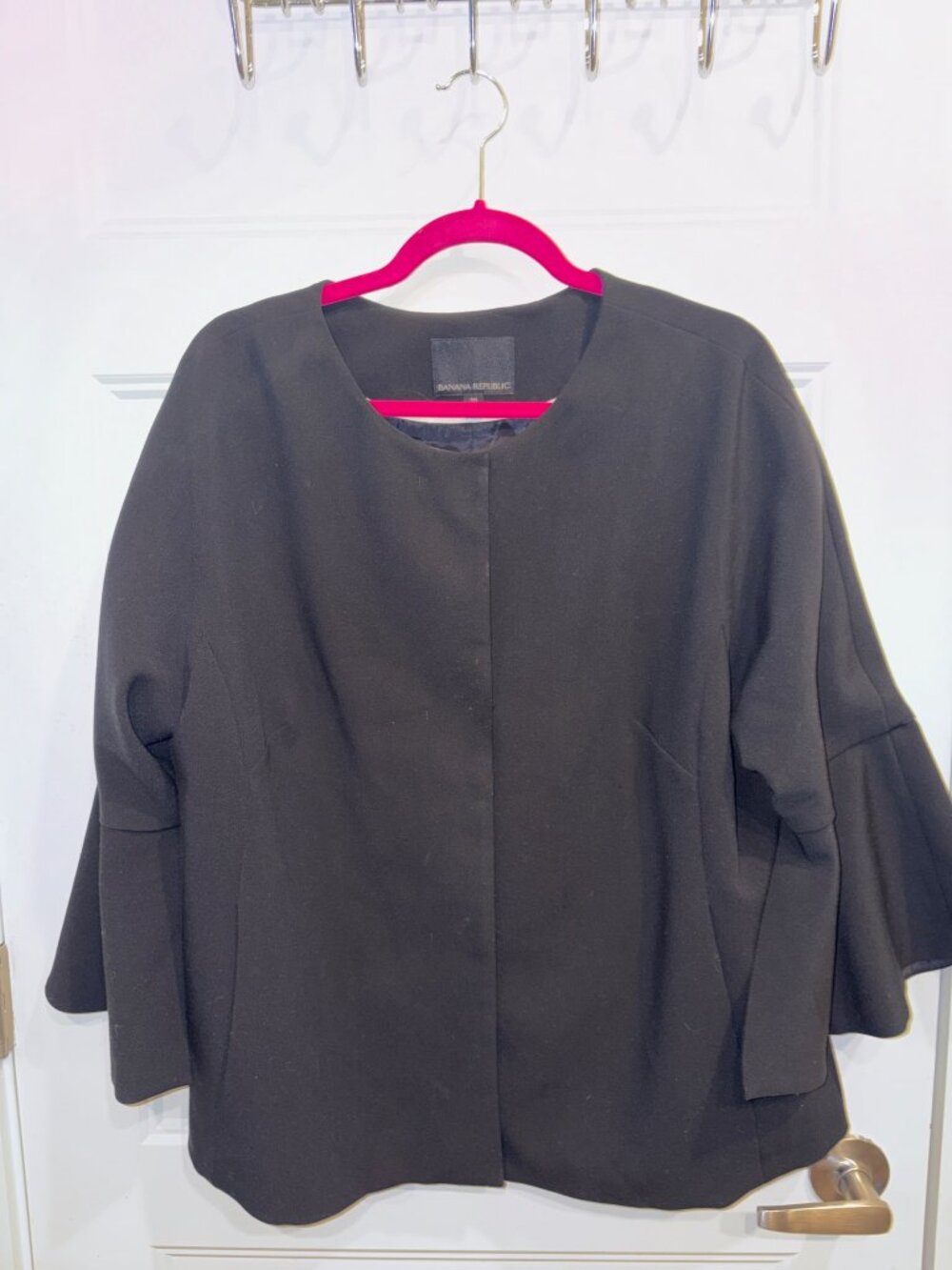 Banana Republic Black Collarless Bell Sleeve Jacket - Size 16